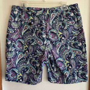 LANDS' END Colorful Paisley Cotton Flat Front Fit 2 Bermuda Shorts